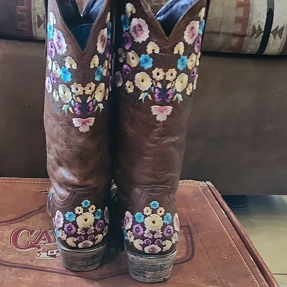 Lane Spring Flower Western Boots Size 9.5M - Picture 4 of 12